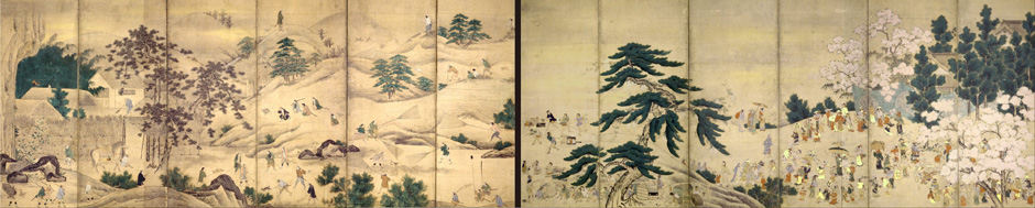 Sejarah ohanami dilukiskan dengan lukisan jepang