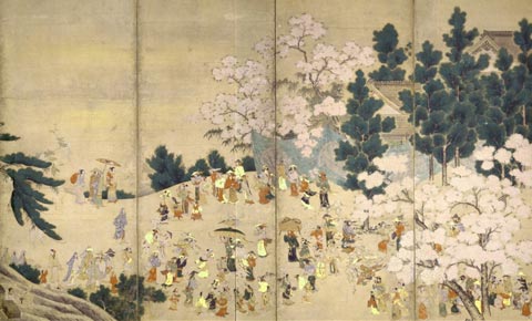 Japanese paintings showing hanami`s history